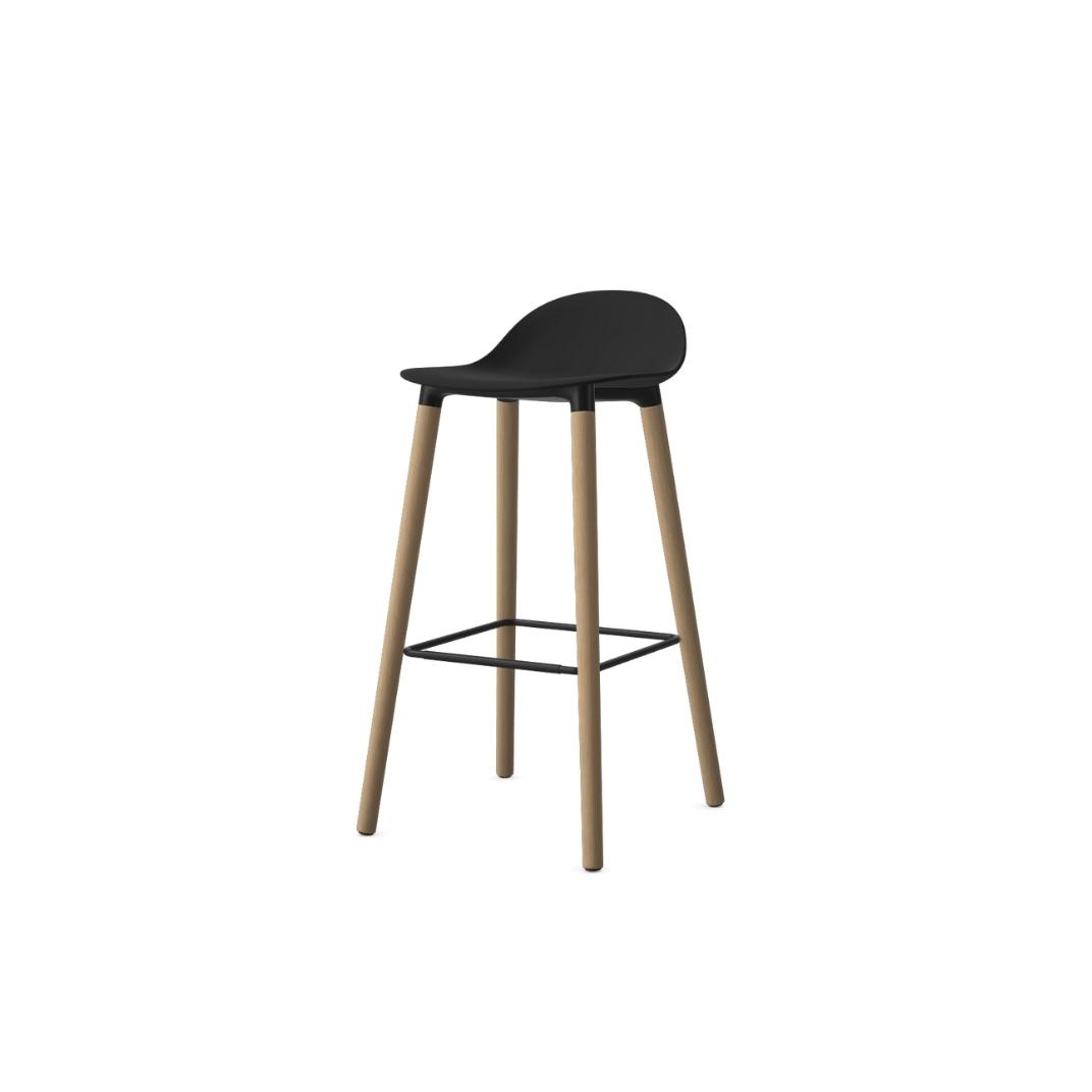 KIN503 - Kin Low Back Stool, Wood Legs